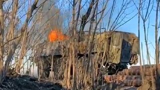 A damaged Finnish armored personnel carrier XA-180 Patria Pasi of the Armed Forces of Ukraine somewhere in the Donbas