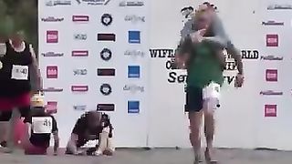 Wife carrying competition winner get wife's weight in beer
