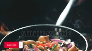 vegetables flying into the pan in slow motion.