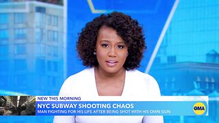 Chaotic scene on packed New York City subway car when man shot in head during rush hour