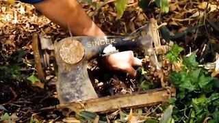 We found an old singer sewing machine in the woods
