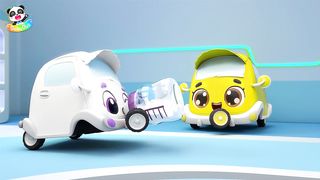 The baby car wants to steal milk bottles