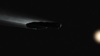 Animation of `Oumuamua outgassing and rotating