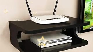 Wooden Set Top Box Stand Wi Fi Holder wall Mounted Shelf Black