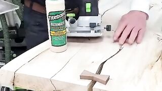 Some walnut bow ties and Titebond to stabilize this crack using the Slabstitcher system