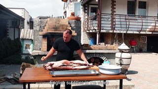 ROASTING LAMB STUFFED with GROUND BEEF in a COUNTRY OVEN. ENG SUB