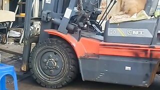 The dog controls the loader