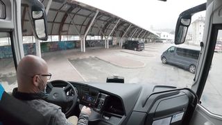 Bus drive in the Alps, snow season, 4K