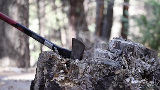 Axe wood splitting and Cook meal food free stock video Free
