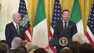 the Irish Prime Minister standing next to Biden