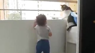 القط يخاف علي الطفل