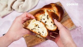Brioche braid with chocolate chips_ soft and super fragrant.