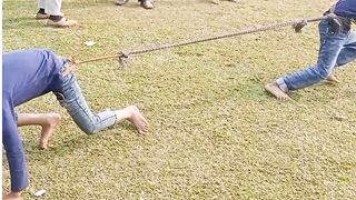 Kids dragging for chocolate