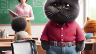 Poor cat's school lunch time #cute  #Cat