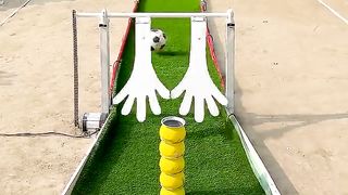 who can break the tower of pot hitting football with cricket bat