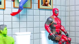 Hulk Spiderman jumping on the Commode