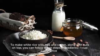 Delicious, creamy white rice pudding with milk, cream and nutty toppings