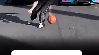 The Professor shows some crazy ball skills with some fye cars behind him ????????