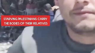 Starving Palestinians carry the bodies of their relatives