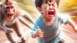 Ai anime boy run with monkey