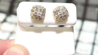 Men's Natural VS Diamonds & Solid Gold Princess Cut Earrings