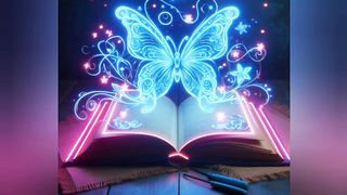 "Fluttering Pages: AI-Inspired Book with Butterfly Wallpaper"