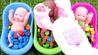 Satisfying Video Rainbow Mixing Candy in 3 Magic BathTubes with M&M's & Cutting Slime ASMR