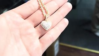 Ladies Natural Diamond & Solid Gold Baguette Heart Set