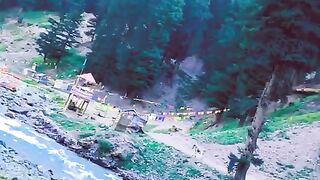 Dangerous wooden bridge over the river
