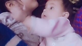 Small baby girl happy mood fun