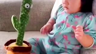 Baby first saw a Cactus toy, watch till end