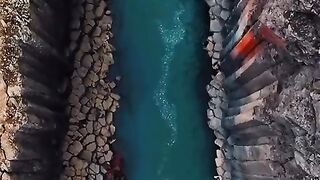 The formation of basalt cch as those found in Stuðlagil Canyon, Iceland,