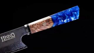Chef Knife with Ultra-Sharp Damascus Steel Blade and Rare Cocobolo Wood Handle.