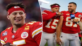 Patrick Mahomes, 28, pokes fun at Travis Kelce, 34 for being one of the oldest players on the Chiefs