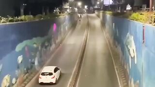 Speeding motorbike riders cannot control their motorbikes when cornering