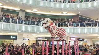 Amazing Show!! Barongsai (Lion Dance) with a great Performance in Crowded People!!