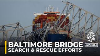 Search and rescue efforts suspended for six people following Baltimore bridge collapse.