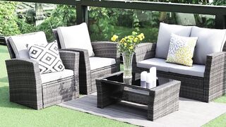 Wisteria Lane 4 Piece Outdoor Patio Furniture Sets, Wicker Conversation Se