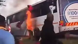 Bus on fire in Pretoria South Africa