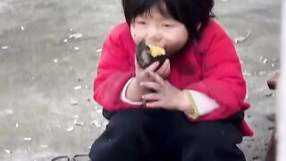 Super Cute tiny chinese little baby eating and working☺️