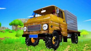 Farm Animals Rescue Tiger Cub and Build a Cave - Cow Horse Pig Goat Rabbit - Funny Animals Cartoons
