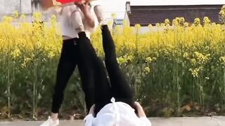 Beautiful girls with table challenge