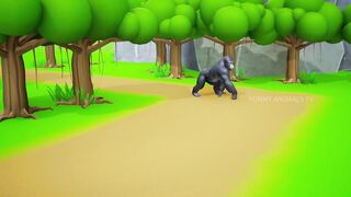 Tug of War Game in Jungle - Funny Giant Cow vs Fox  -Gorilla & Funny Animals Games 3D Cartoon Videos