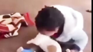 Child fight with dog child.