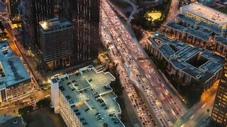Twilight time-lapse of Downtown Los Angeles from high above
