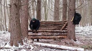 Building a Warm Winter Shelter for Survival in the Wild Woods. Winter Bushcraft. ASMR