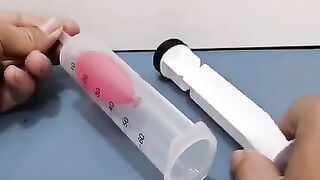 The balloon inside the syringe can become larger or smaller