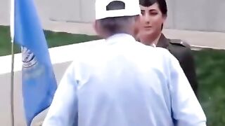 A proud moment as marine grandfather gets to give first salute to now higher ranking granddaughter
