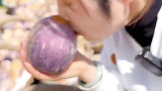 Enjoy life eating pepino fruit so sweet fresh with rural farming life and harvesting from farmers