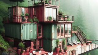 Container house on the edge  of a cliff